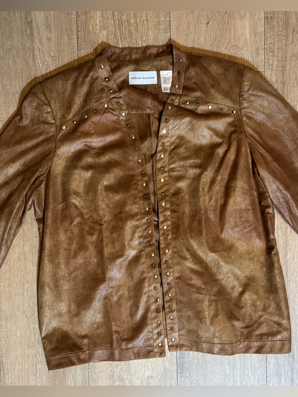 Vintage Faux Suede Open Jacket in Brown w/ Metal Stud Accents